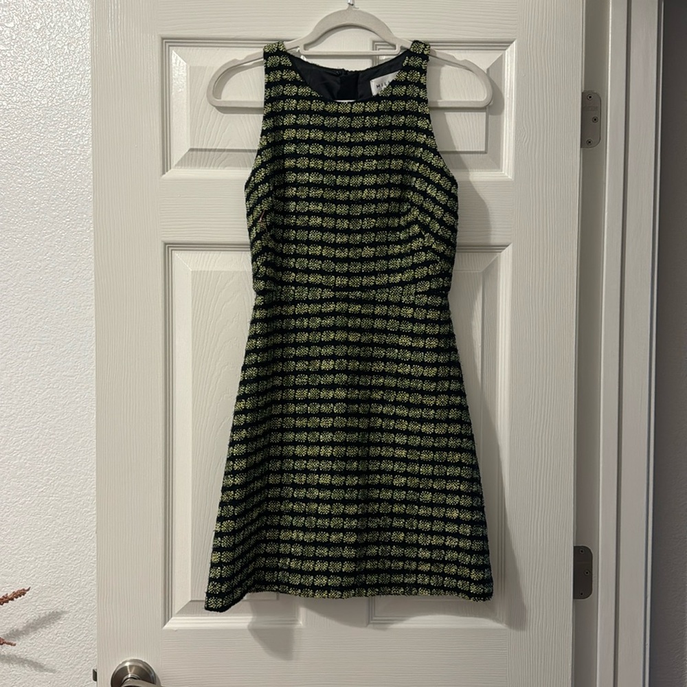 Milly Woven Cocktail Dress | Navy and Lime Green Size 0